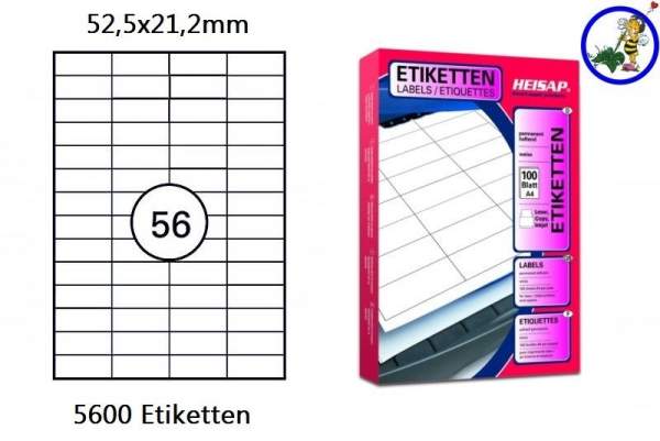 Papier-Etiketten 52,5x21,2mm DIN A4 Druckeretiketten Label 