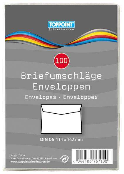 Briefumschläge C6 weiß nassklebend ohne Fenster TopPoint® (100 Stück)