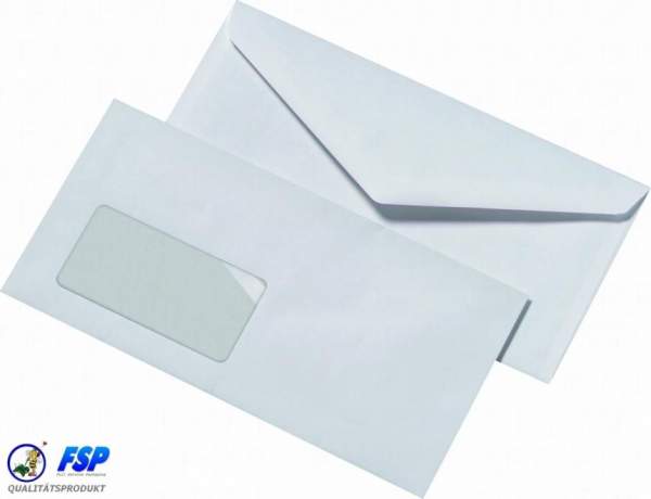 Weiße DIN Lang Briefumschläge 110x220mm 72g/qm mit Fenster nk (1000 Stück)